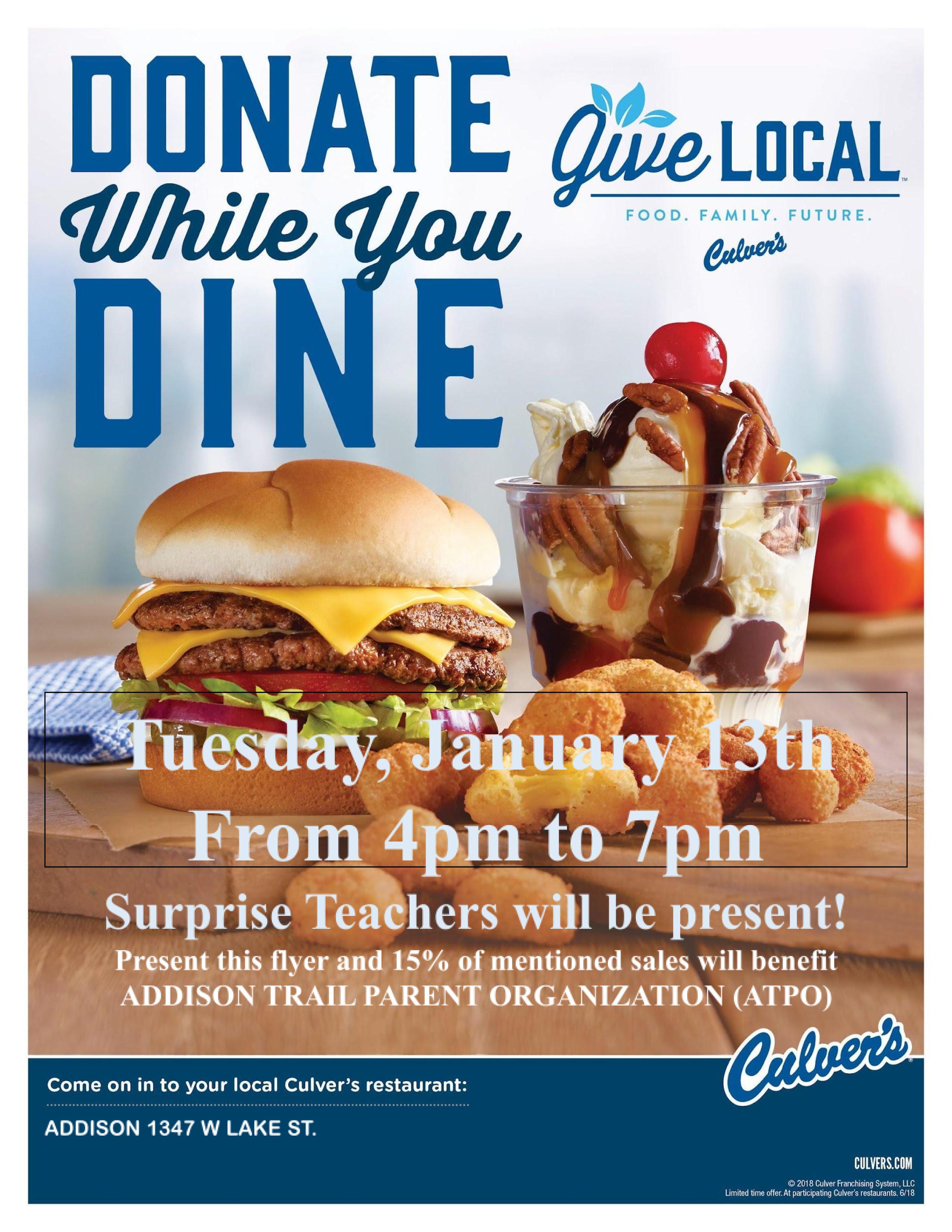 Addison Trail Parent Organization to host fundraiser at Culver’s to benefit students