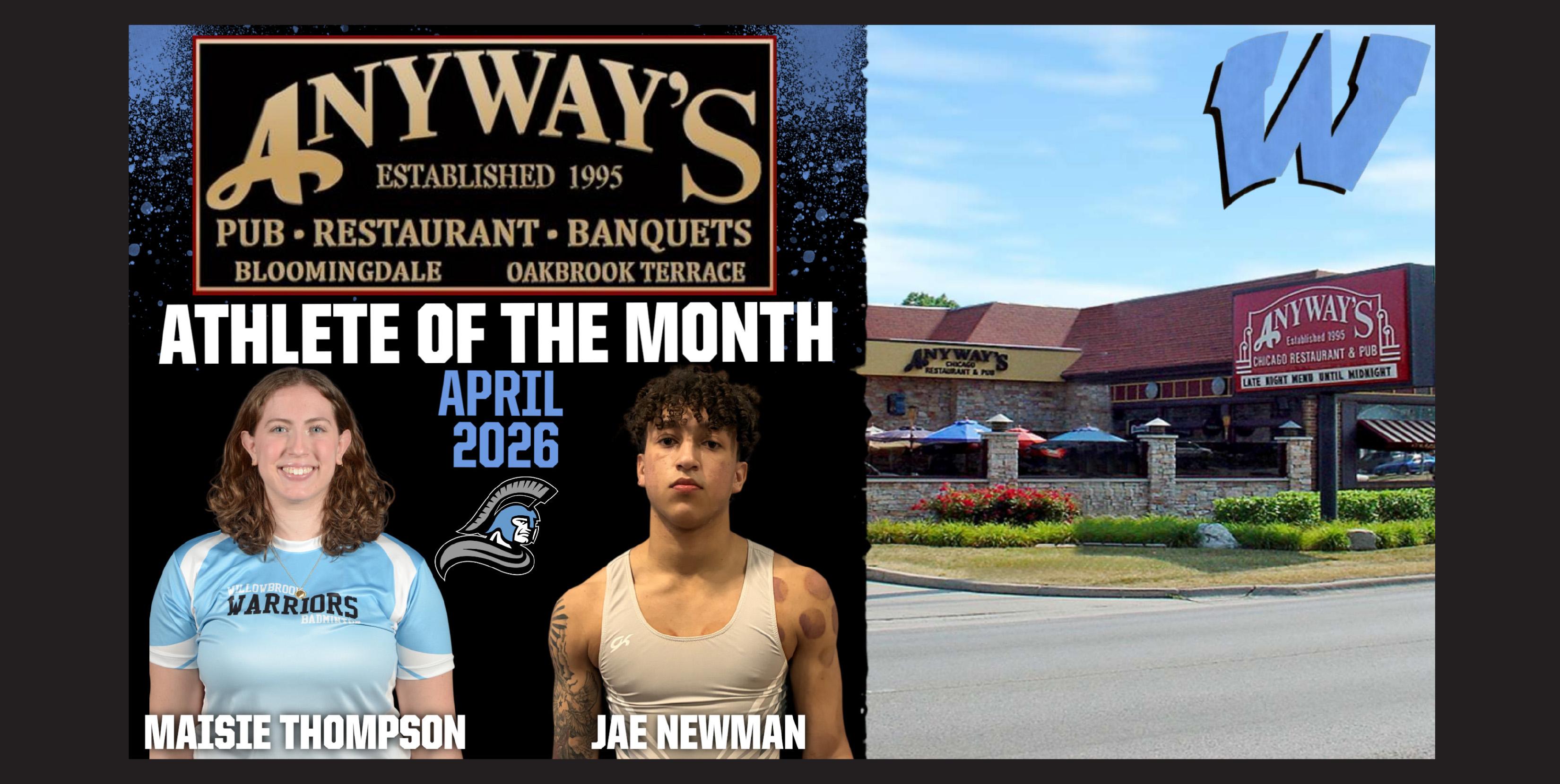 Willowbrook Athletics names April Anyway’s Athletes of the Month