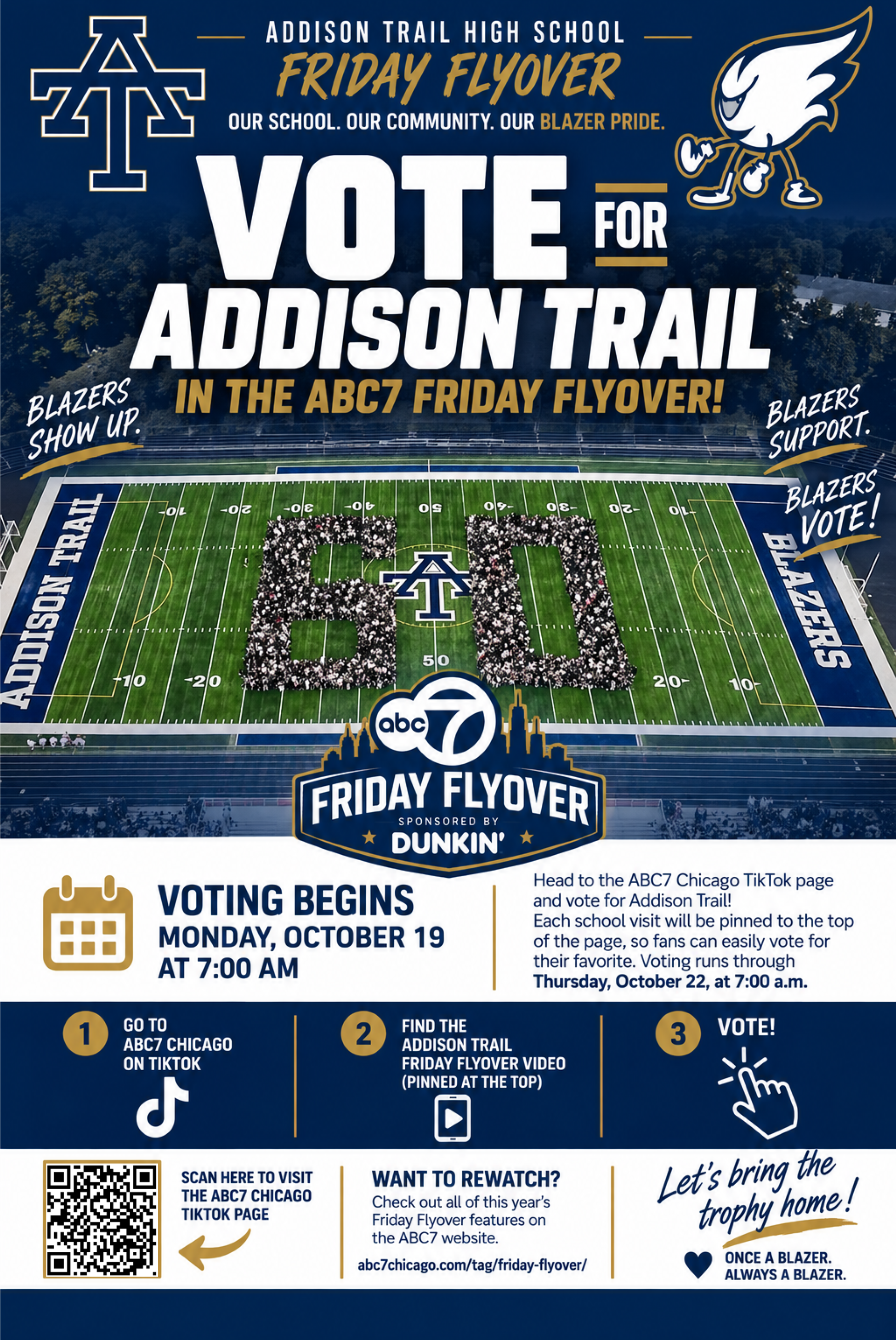 Show your Blazer Pride and vote for Addison Trail as the winner of ABC7 Chicago’s Friday Flyover series
