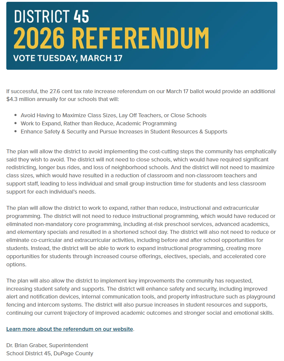 Message from District 45: 2026 referendum information