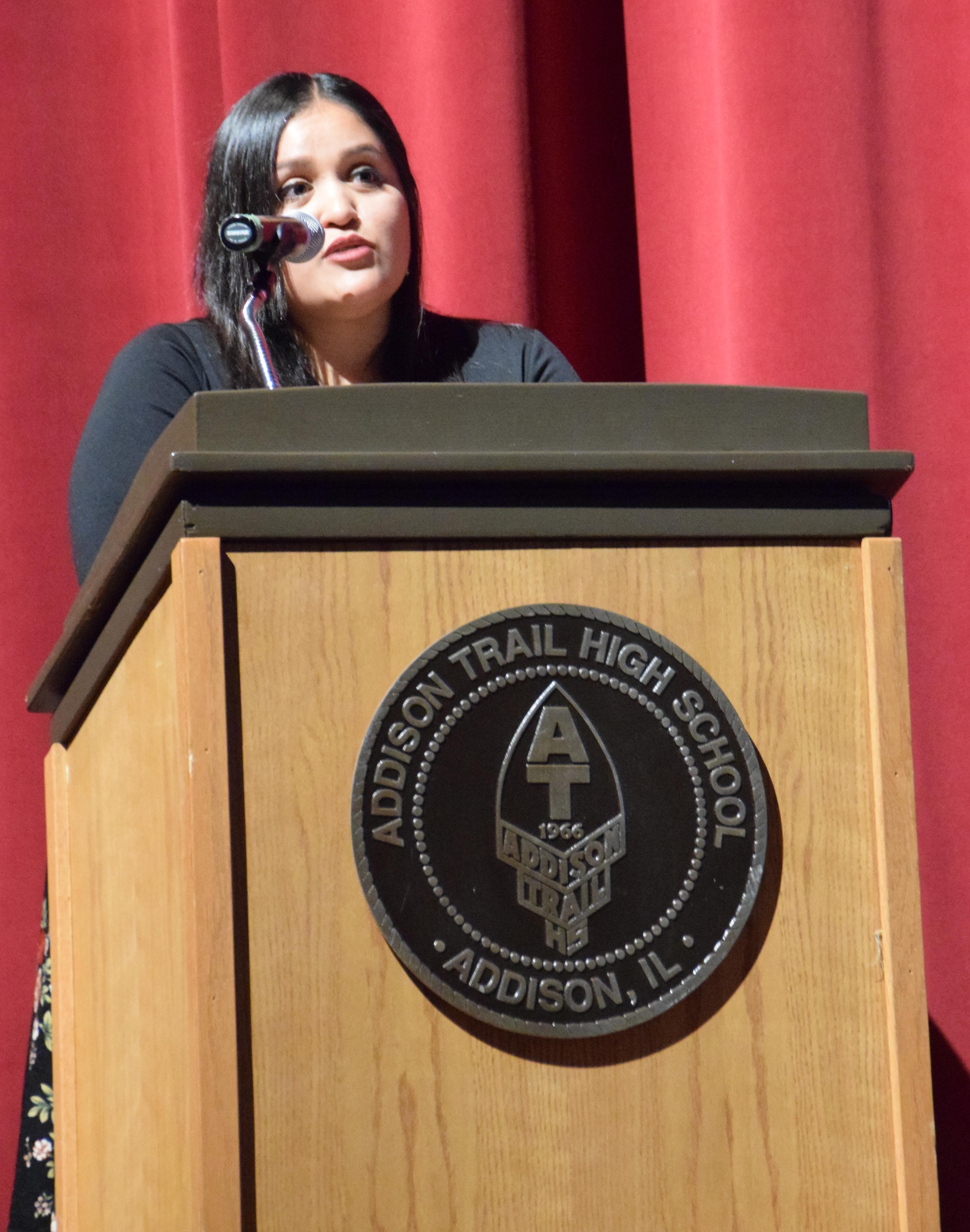 State Rep. Norma Hernandez visits Addison Trail to inspire students to achieve their goals