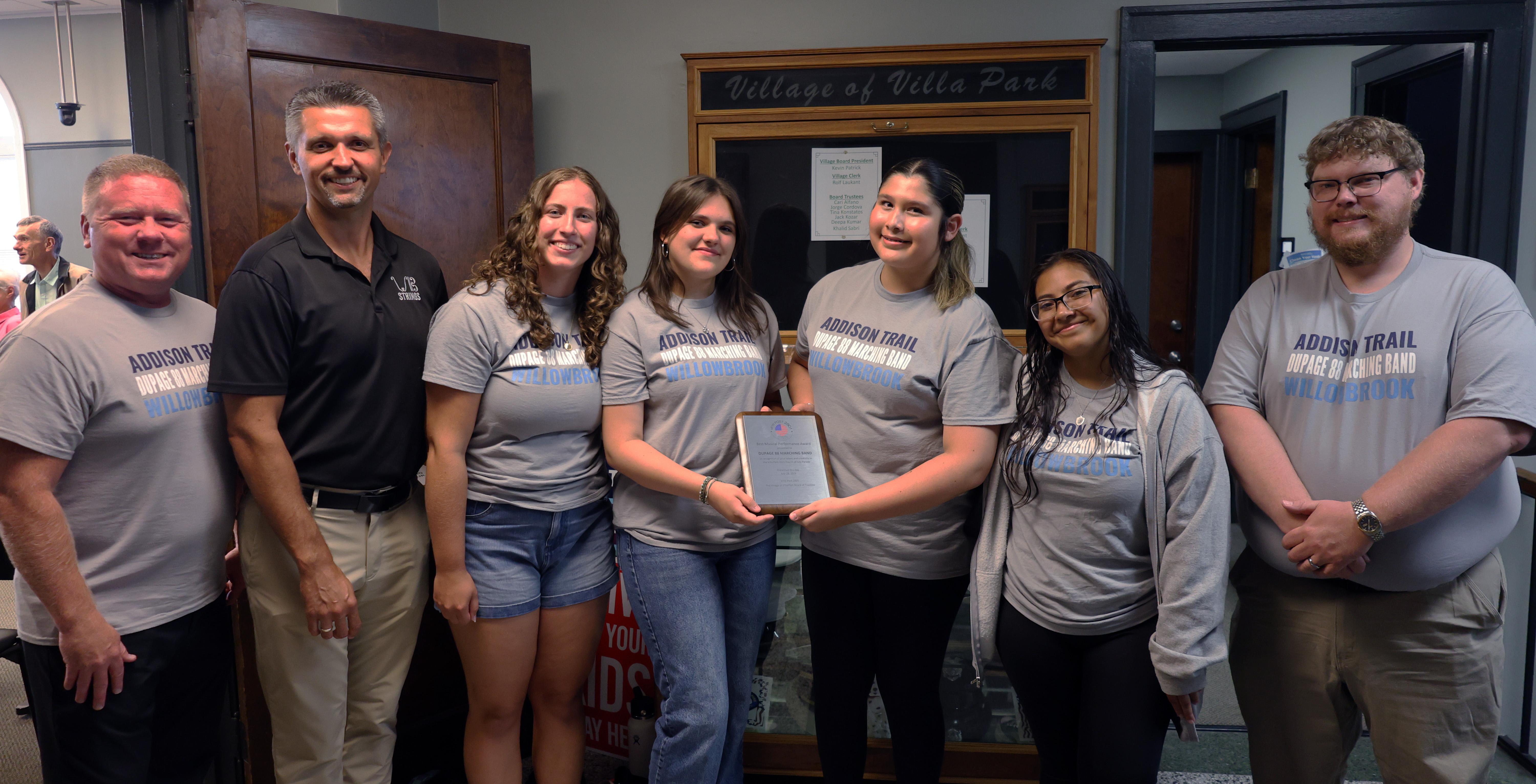 Villa Park honors DuPage 88 Marching Band with ‘Best Musical Performance Award’