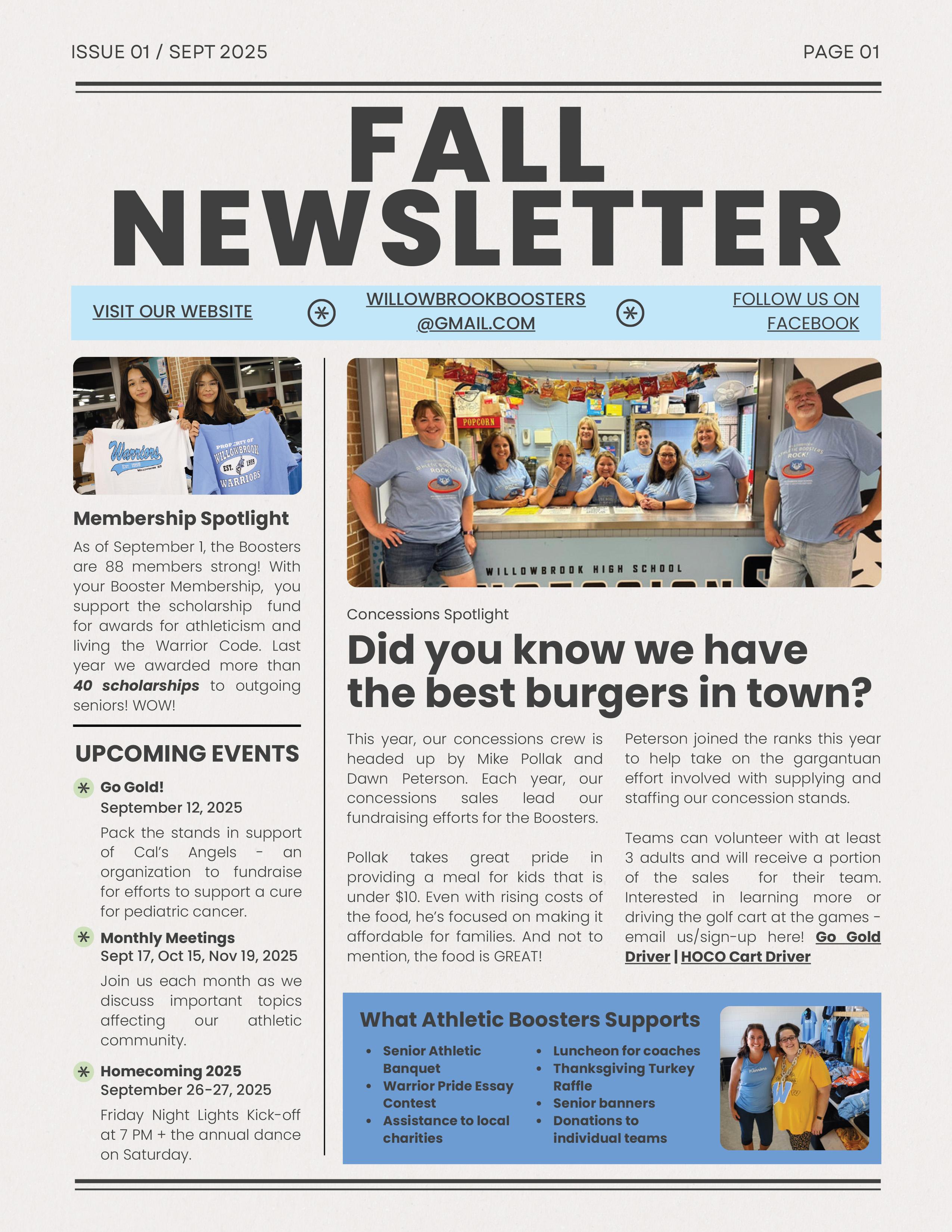 Willowbrook Athletic Booster Club shares fall newsletter
