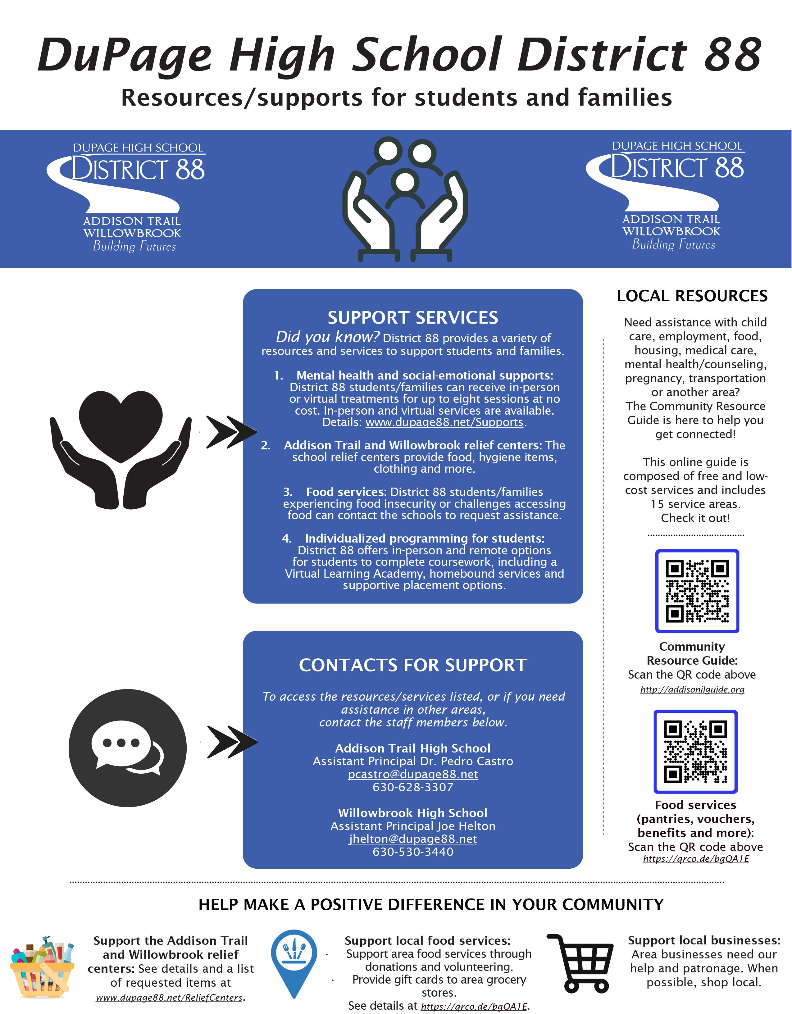 District 88 shares information regarding resources/supports available for students and families, as well as how community members can help