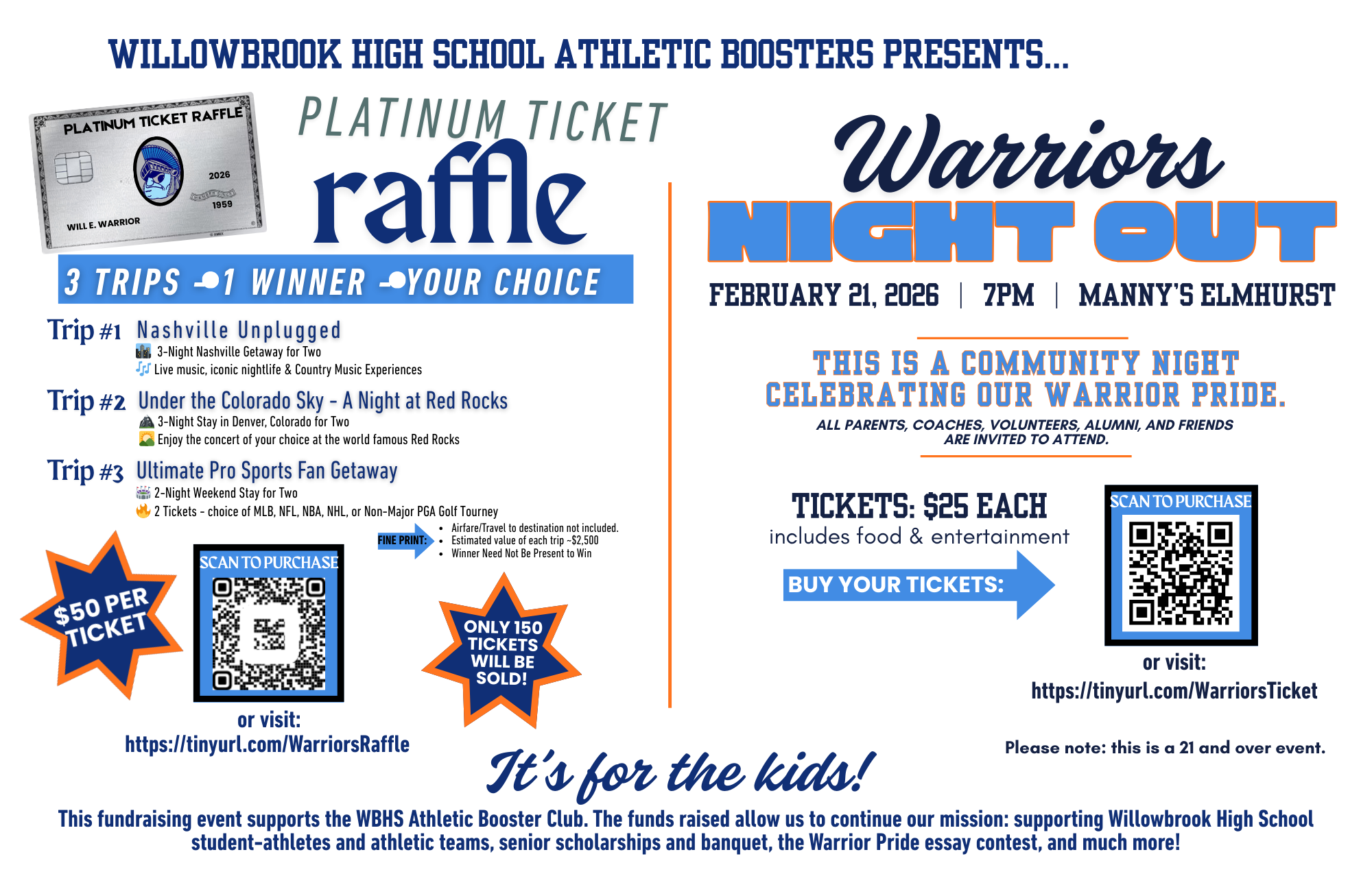 Willowbrook Athletic Booster Club to host Warriors Night Out