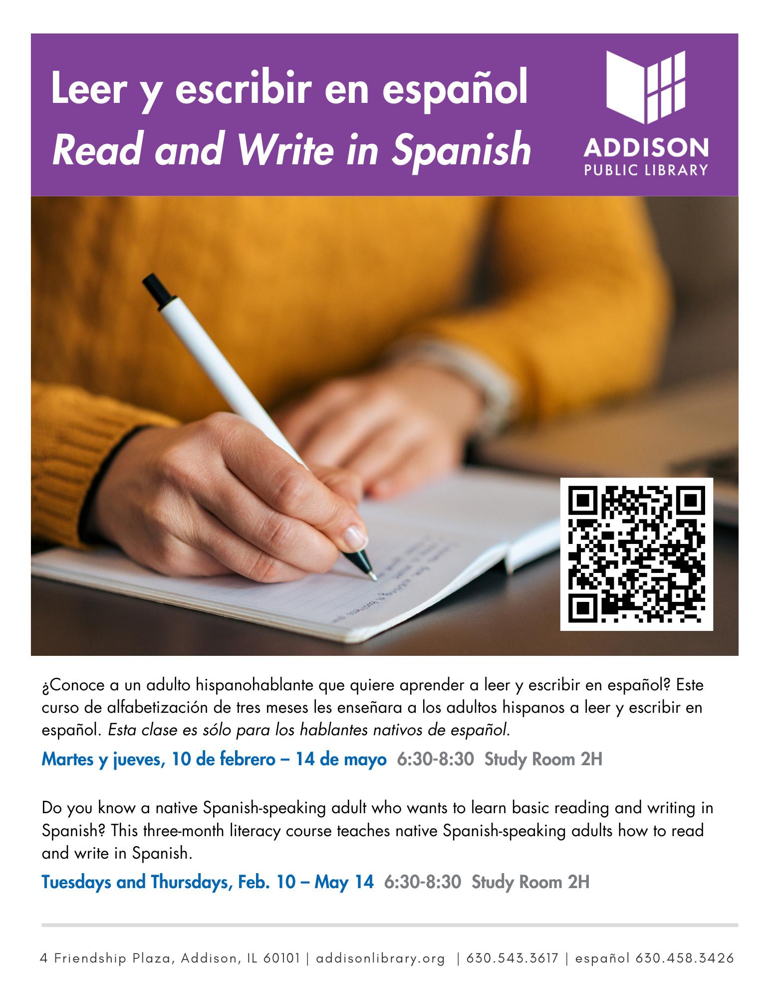 Addison Public Library to host 'Read and Write in Spanish' program