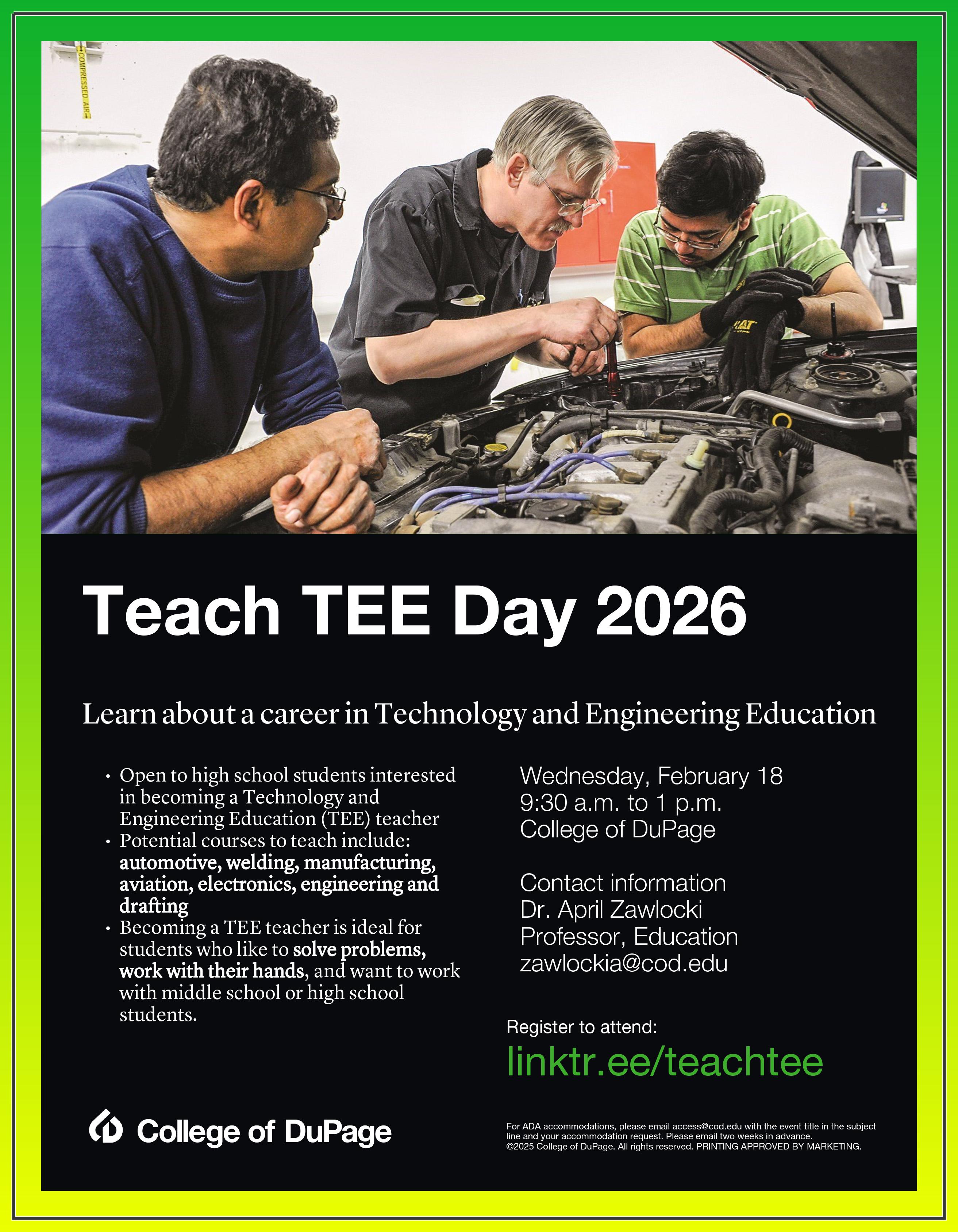 College of DuPage to host Teach TEE Day for high school students to learn about a career in Technology and Engineering Education