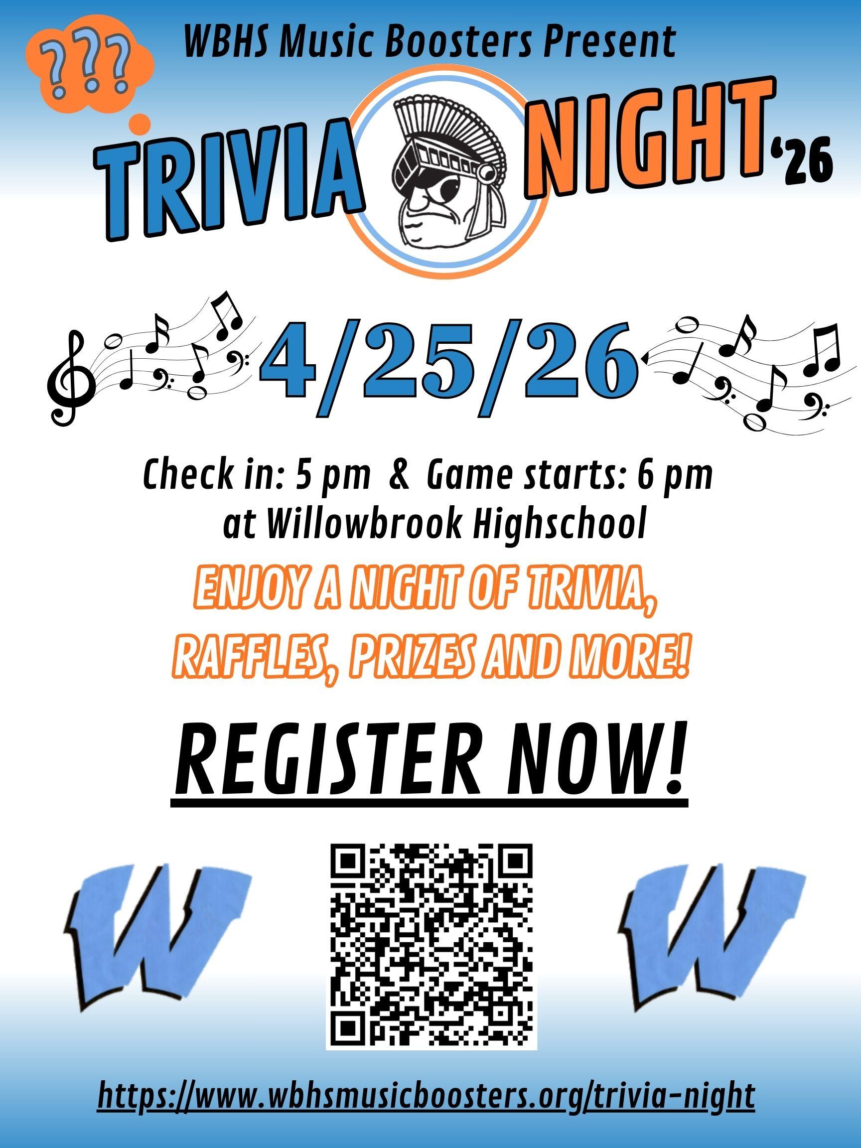 Join the Willowbrook Music Booster Club for the school’s 12th annual Trivia Night