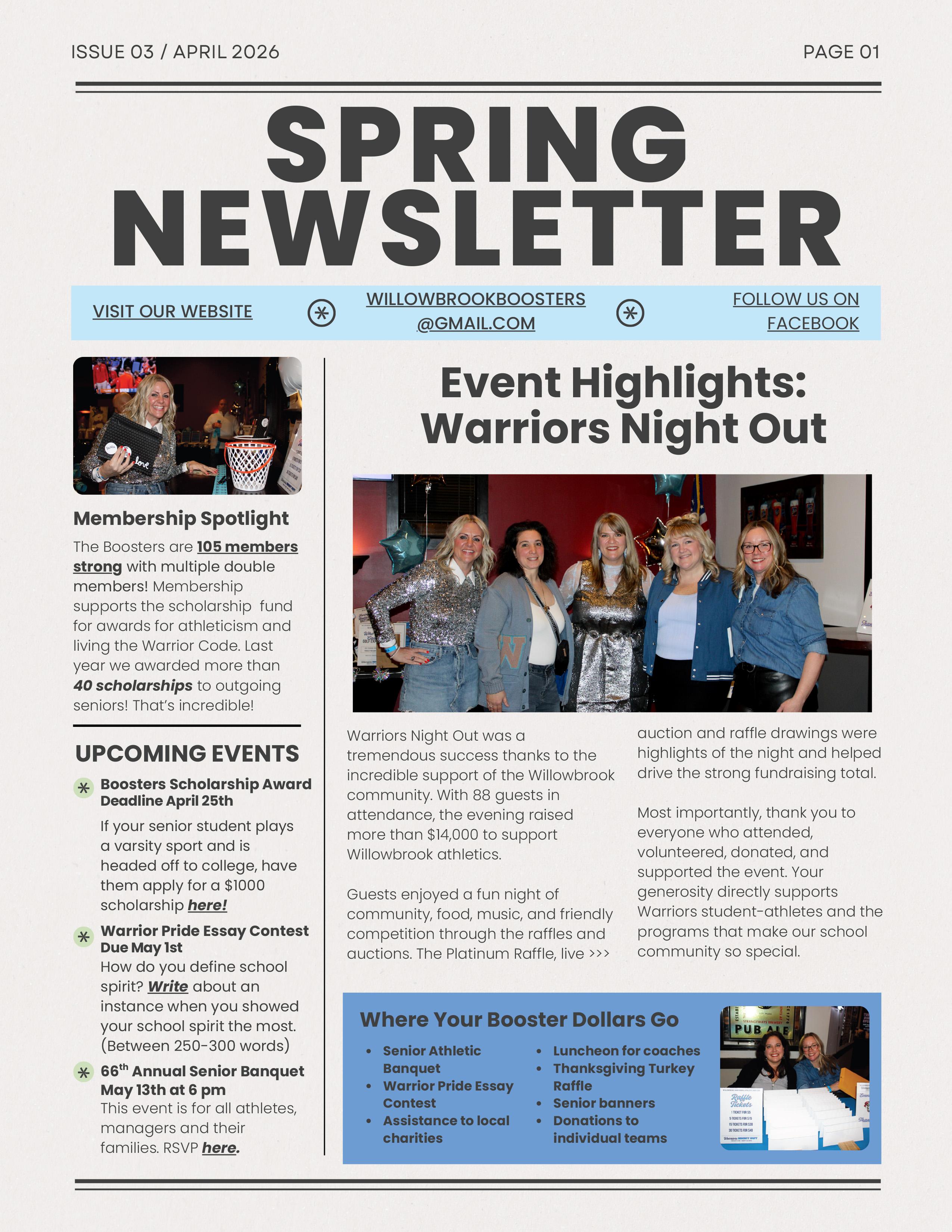 Willowbrook Athletic Booster Club shares spring newsletter