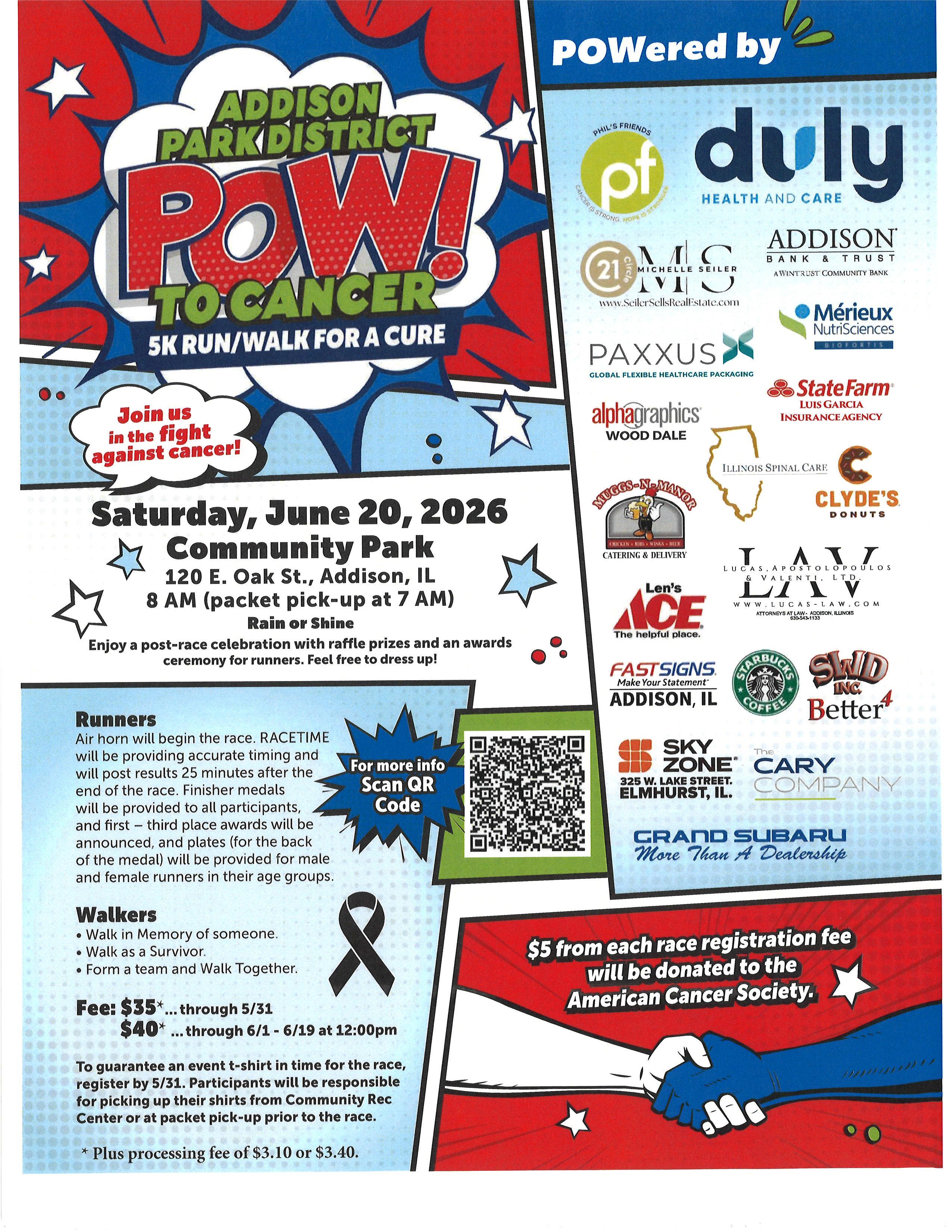 Addison Park District to host 'Pow to Cancer' 5K run/walk for a cure