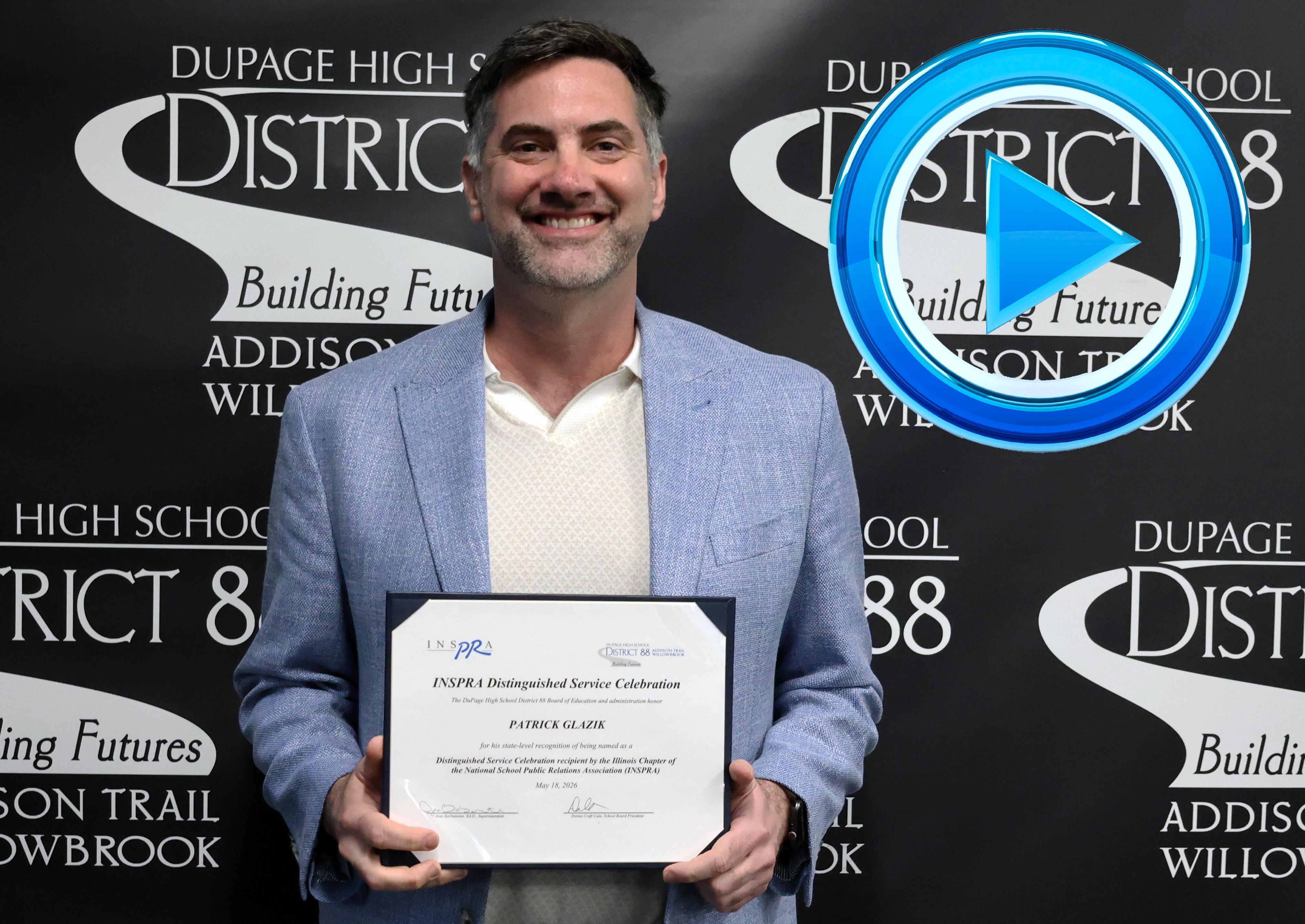 District 88 honors Addison Trail Library Media Center Director for earning state-level recognition, being named as an INSPRA Distinguished Service Celebration recipient