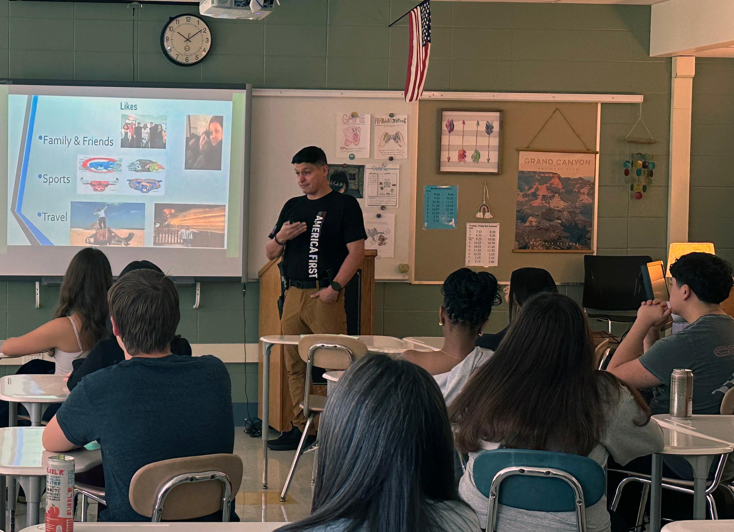 Willowbrook School Resource Officer presents to assist students with public speaking skills
