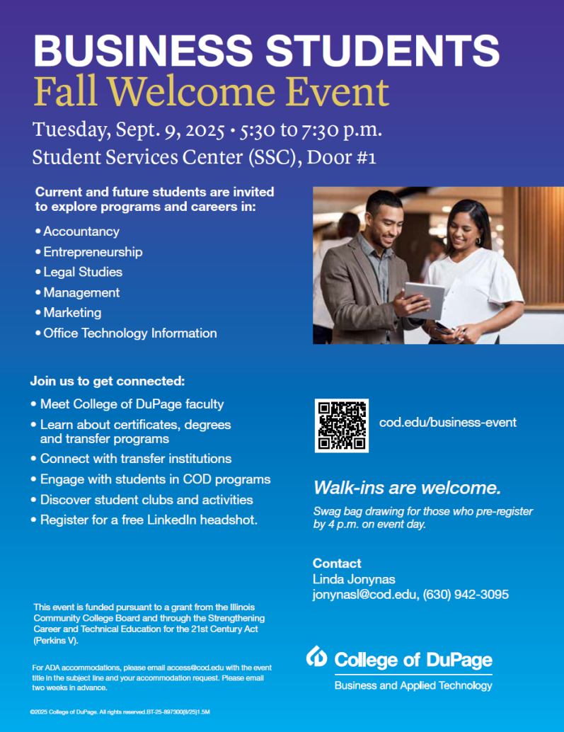 College of DuPage to host Fall Welcome Event for business students
