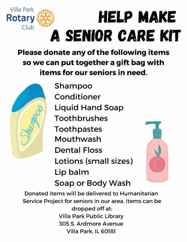 DuPage High School District 88 - Villa Park Rotary Club seeking donations  for senior care kits