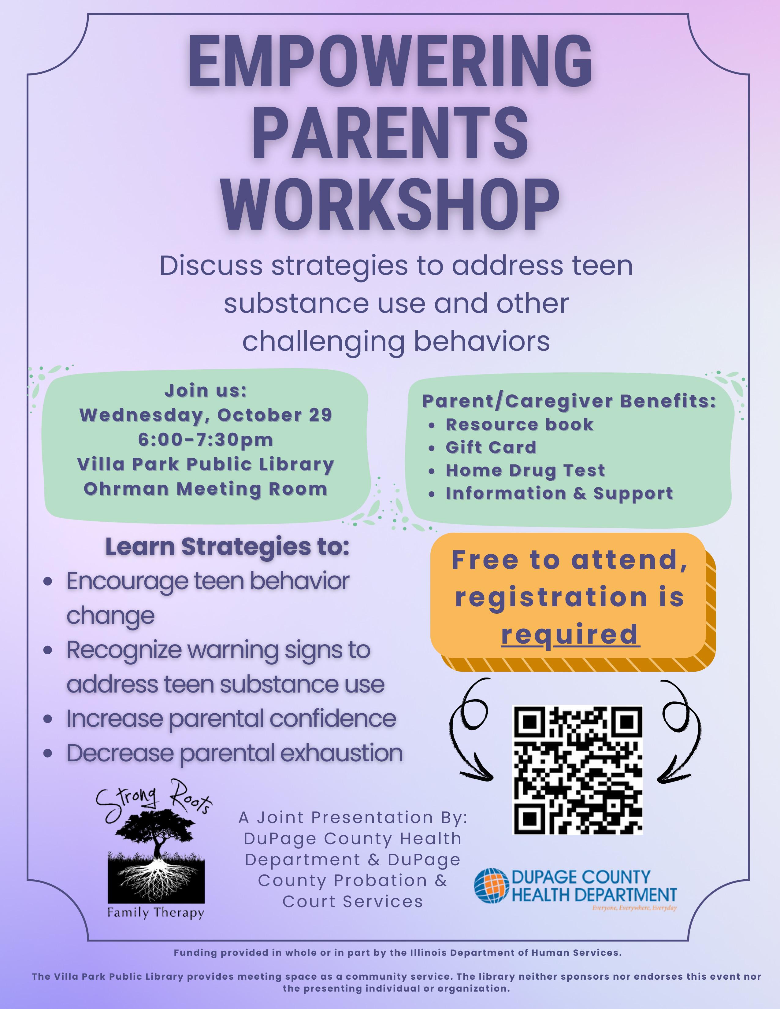 Parents invited to attend workshop to discuss strategies regarding teen substance use and other challenging behaviors