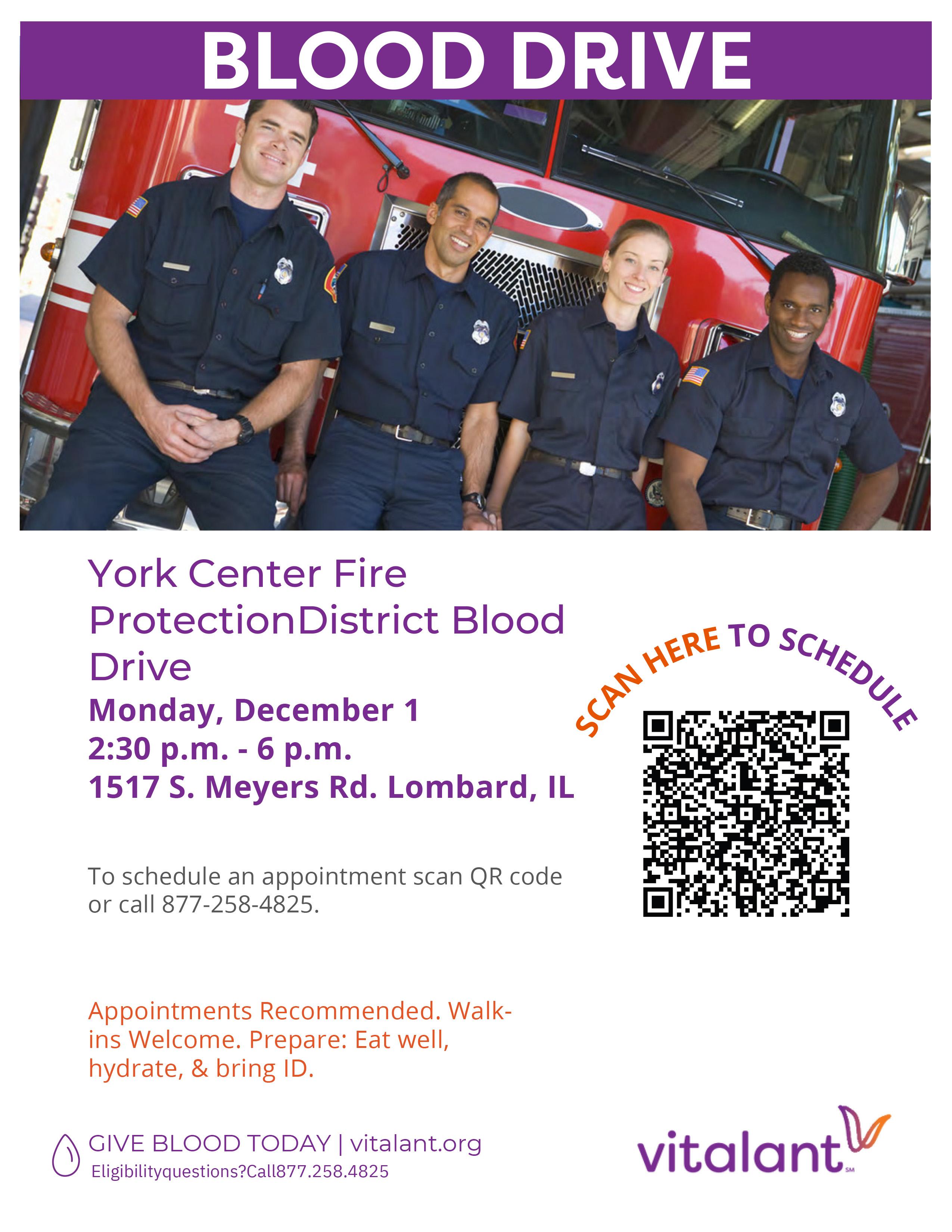 York Center Fire Protection District to host Blood Drive