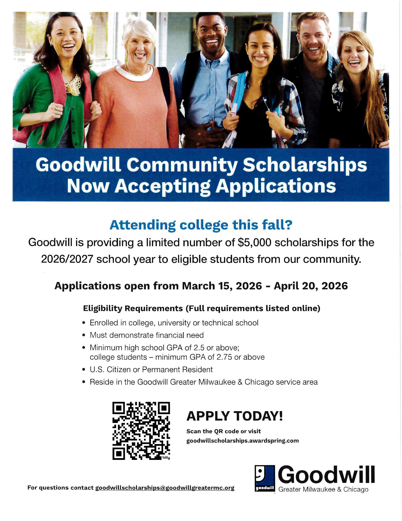 Goodwill Community Scholarships now accepting applications